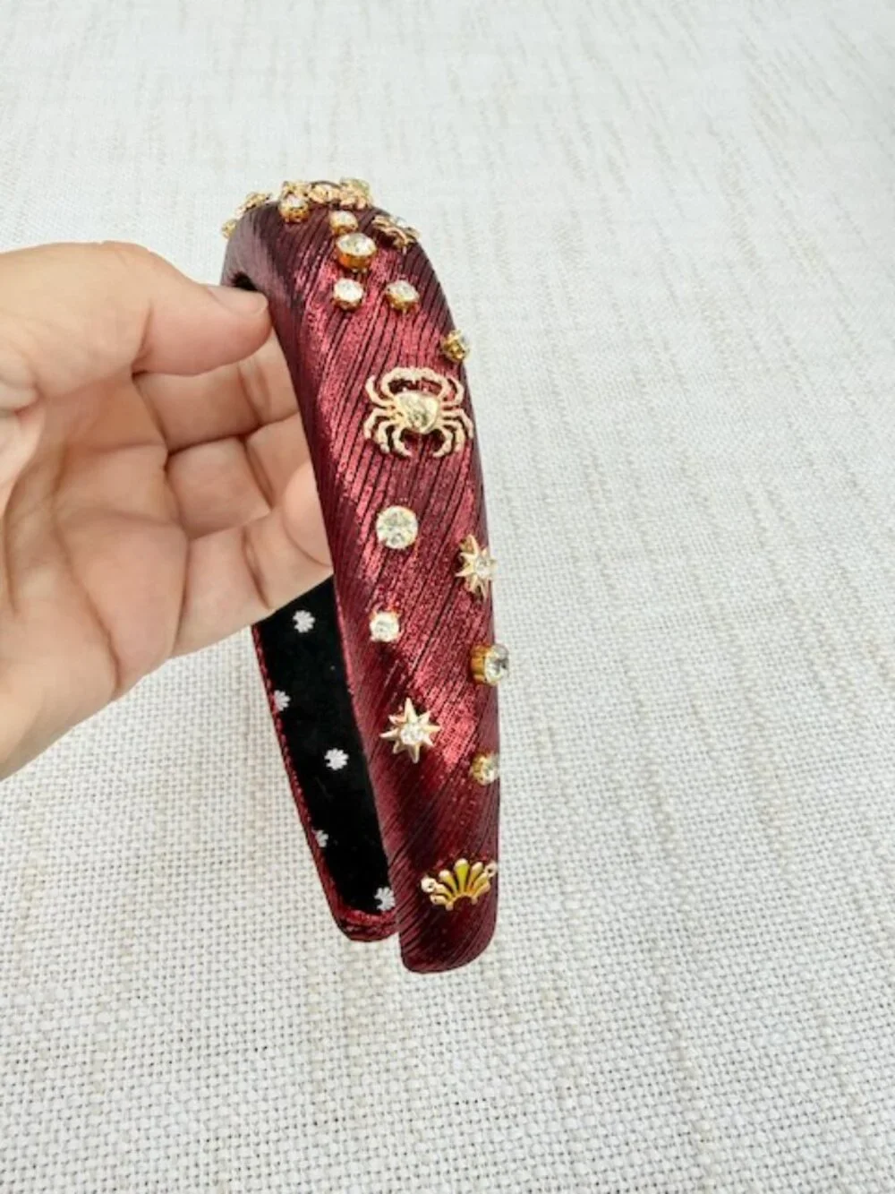 Lele Sadoughi Cancer Zodiac Alice Headband Crab Star Crystal Burgundy EUC